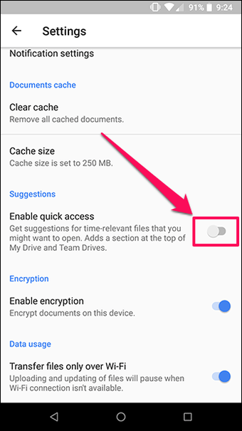 Remove quick access from google drive